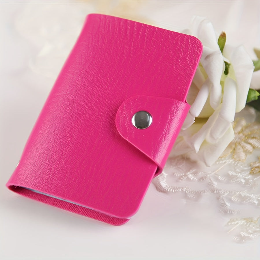 24 Card Slots Double-sided Card Case Solid Leather Wallet PVC Lady Card Holder