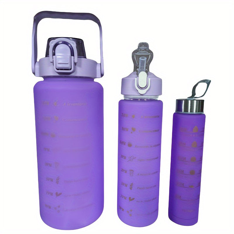3pcs Portable Motivational Water Bottles with Scale for Outdoor Activities