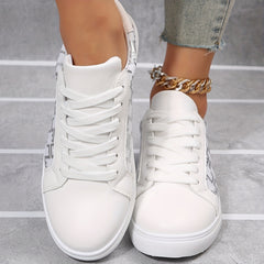 Women's Stylish Printed Low Top Lace Up Flat Sneakers