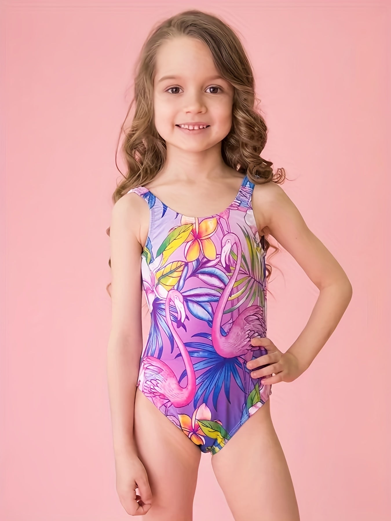 Flamingo Print Toddler Girl's Tankini Swimsuit