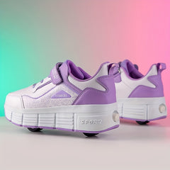 Girl's Roller Shoes with Hook and Loop Closure - Detachable Wheel Skate Sneakers