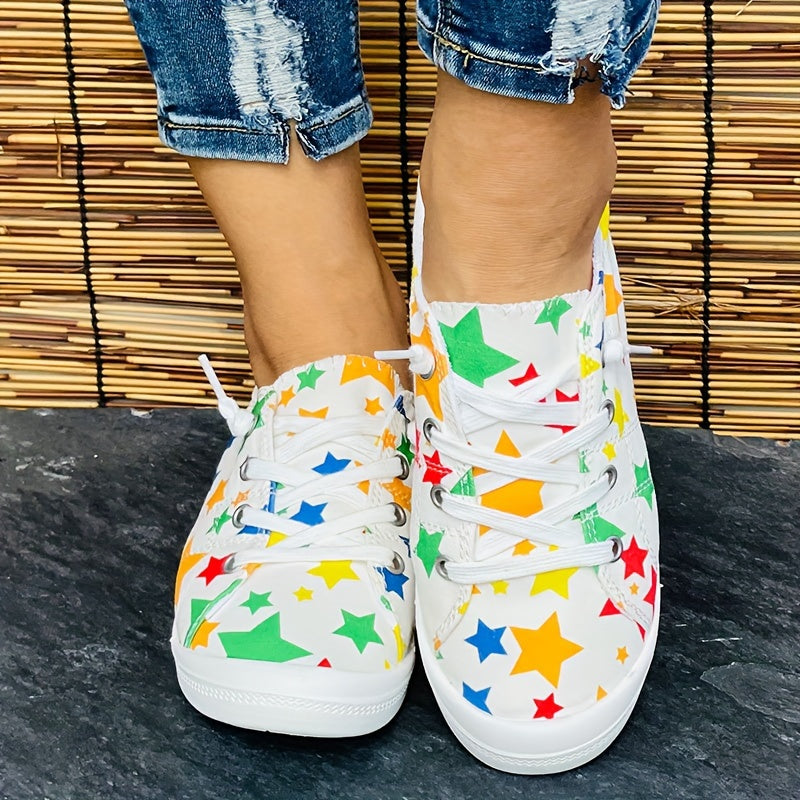 Casual Lace Up Flat Shoes Breathable Non slip Star Round Toe Low Top