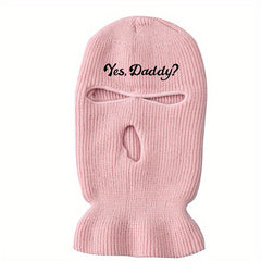 Winter Warm Knit Ski Mask Embroidery Windproof Balaclava Neck Gaiter