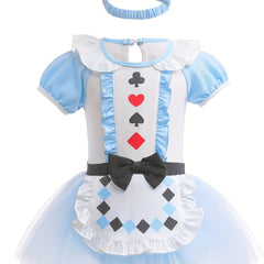 Baby Girls Poker Card Symbol Tulle Tutu Mesh Ruffled Sleeve Princess Dance Dress