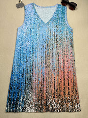 Plus Size Casual Tank Dress Women's Plus Painting Print V Neck Slight Stretch