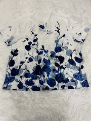 Women's Plus Floral Print Short Sleeve Button Up V Neck Blouse