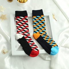 Colorblock Plaid Socks Breathable Mid Tube Women's Stockings