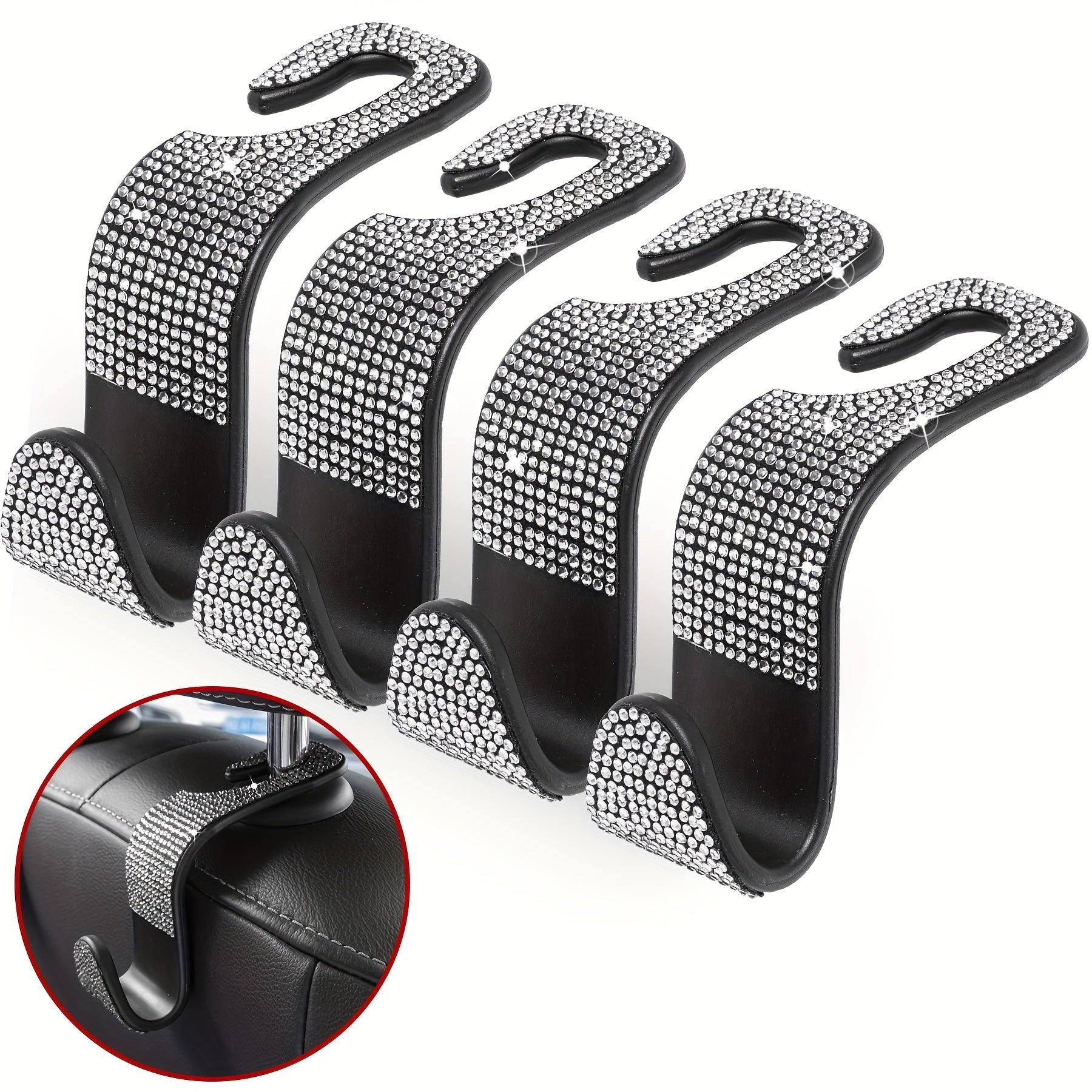 Bling Rhinestone Car Seat Hooks 4 Pack