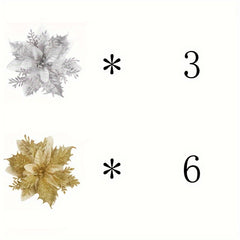 10pcs Artificial Flowers Christmas With Clips Stems Xmas Tree Ornaments Golden