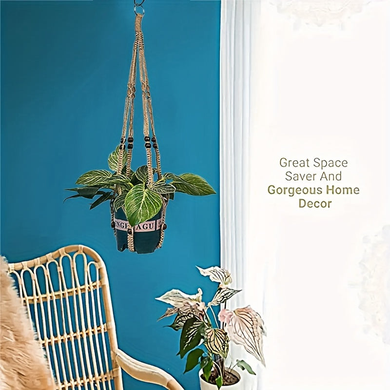 Macrame Plant Hanger Jute Hanging Planter with Wood Beads