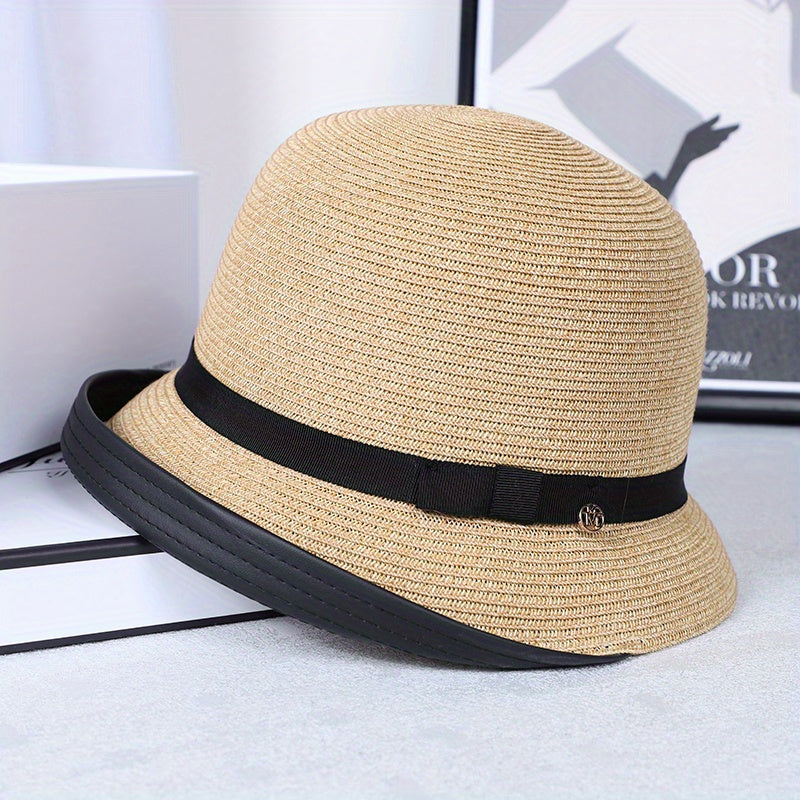 Solid Straw Sun Bucket Hat for Women