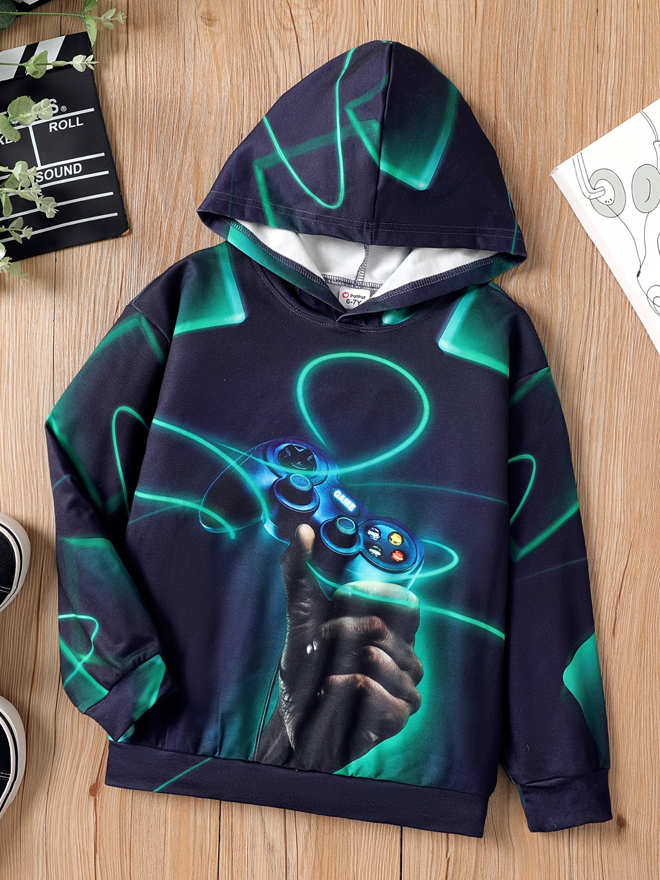 Boys Allover Print Casual Hooded Sweatshirt