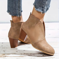 Vintage V-Cut Block Heel Ankle Boots