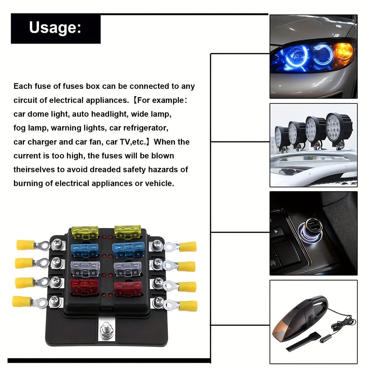 6 8 10 12 Way Fuse Box Holder LED Indicator Car Marine Caravan