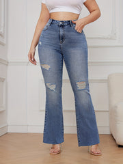 Women's Plus Washed Ripped High Rise Flared Leg Jeans
