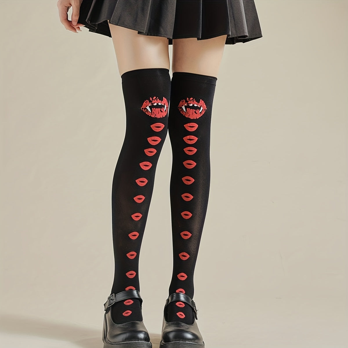 Lips Print Thigh High Socks Halloween Cosplay Over-The-Knee Socks