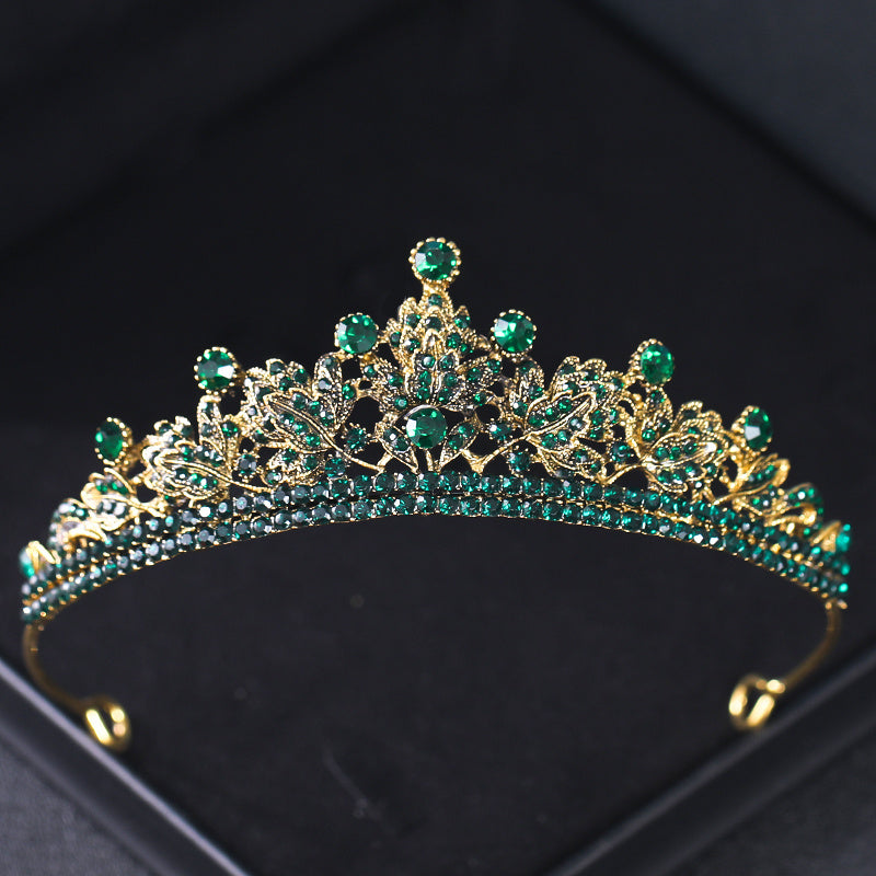 Green Crystal Crowns Rhinestone Bridal Wedding Hair Accessory