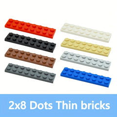 44pcs 2x8 Thin Brick Building Blocks ABS Red Brown Gray Beige Light DIY