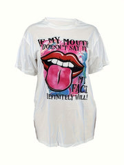 Casual Dress Women's Funny Mouth Printed Tee Dress
