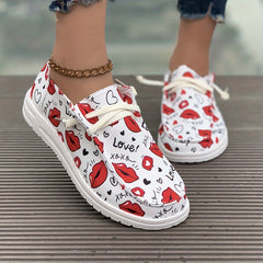 Women's Skateboard Shoes Lips Hearts Lace up Canvas
