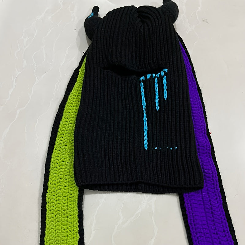 Rabbit Ears Horn Balaclava Knitted Hat for Winter