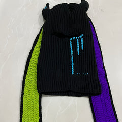 Rabbit Ears Horn Balaclava Knitted Hat for Winter