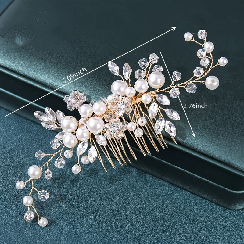 Bridal Flower Faux Pearl Hair Comb Wedding Headpiece