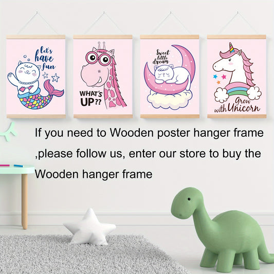 4pcs Animal Themed Wall Hangings for Room Decor, No Frame