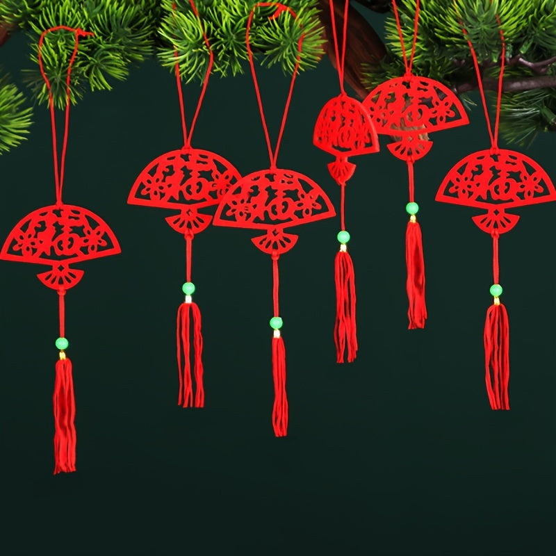 6pcs Mini Red Chinese Knot Pendant Lucky Fu Hanging Ornaments