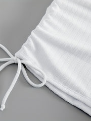 Casual Swimsuit Set Solid Ruched V Neck Crop Top