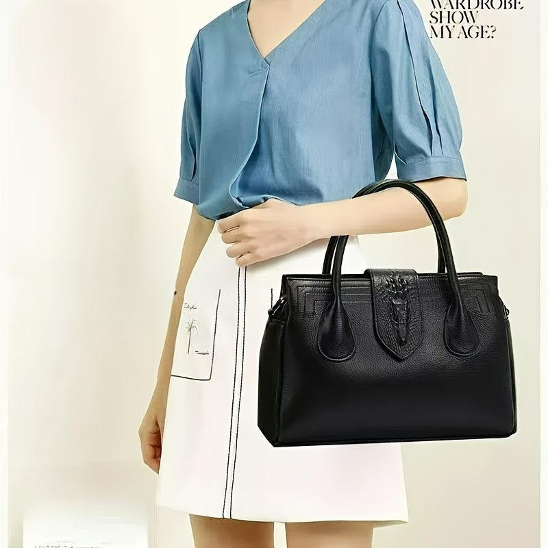Women's Leather Handbag Solid Zipper Closure Tote