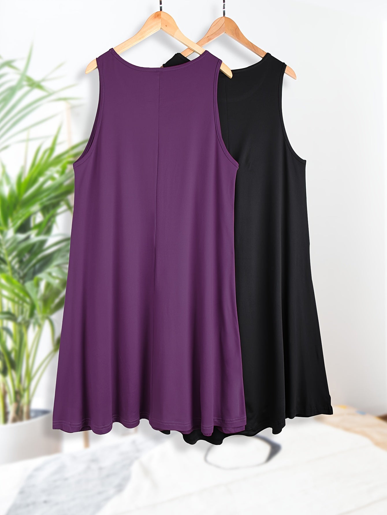 2 Pack Plus Size Nightdress Set Solid Round Neck Medium Stretch