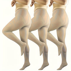 3-Pair Plus Size Casual Pantyhose Set for Women's Soft Semi Opaque Tights