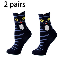2 Pairs Cartoon Cat Print Socks Women's Stockings