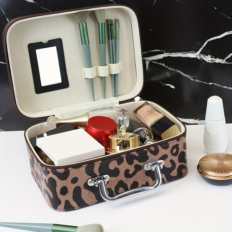 Leopard Print Makeup Train Case Large Capacity Organizer Bag