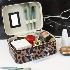 Leopard Print Makeup Train Case Large Capacity Organizer Bag