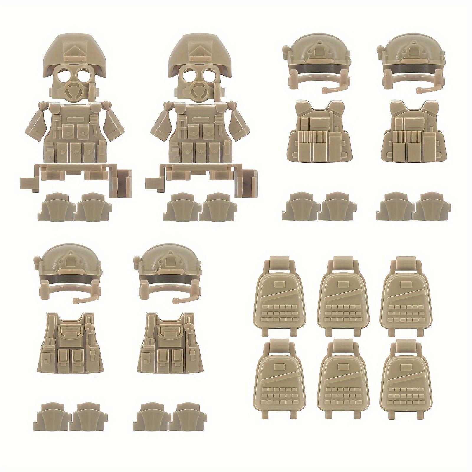 Soldier Kits Body Armor Gas Mask Knee Brace Backpack Building Blocks Toy