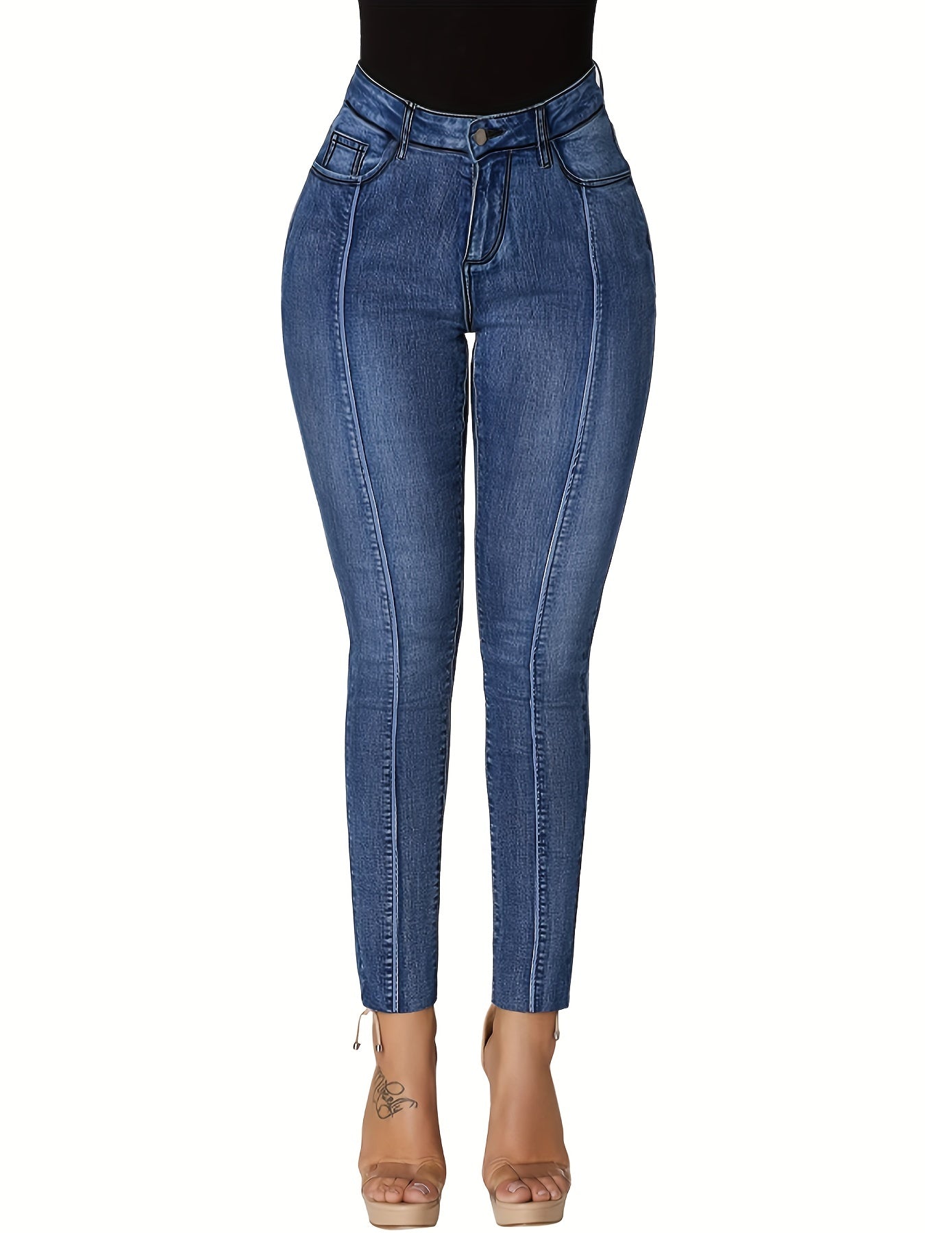 Casual Jeans Washed Pipping High Rise Skinny J