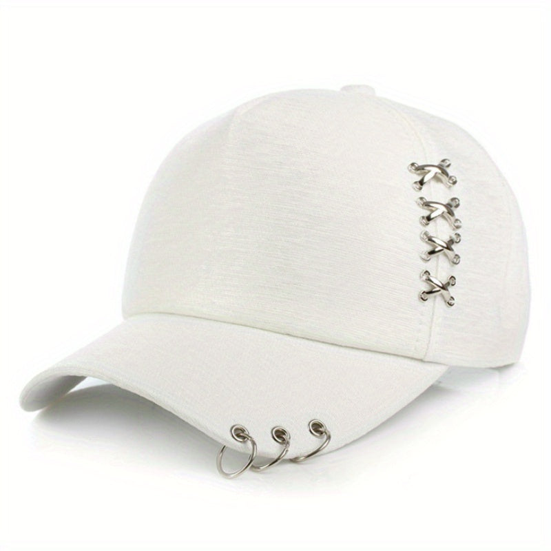 Metal Cross Iron Ring Duck Tongue Baseball Cap Unisex Sun Hat
