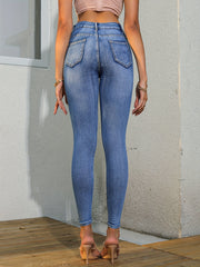 High Rise Button Fly Skinny Jeans for Women