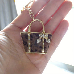 Leopard Bag Keychain Rhinestone Key Ring Purse Accessory