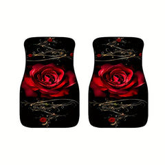 Red Rose Pattern Car Floor Mats - Set of 4
