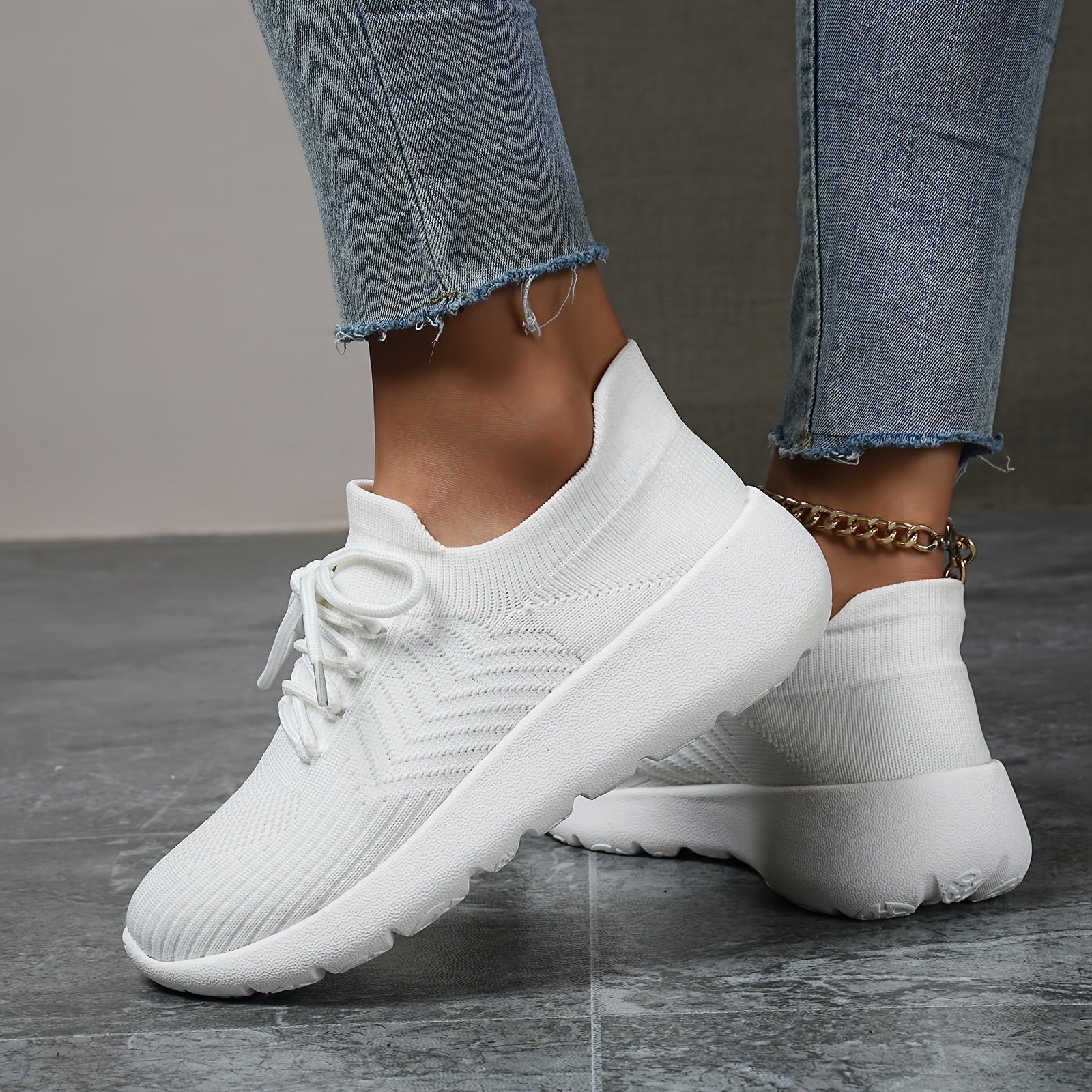 Solid Breathable Woven Shoes Running Sneakers