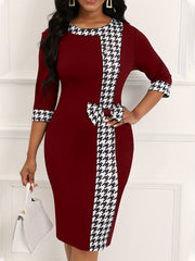 Houndstooth Bodycon Dress Long Sleeve Dress For Work