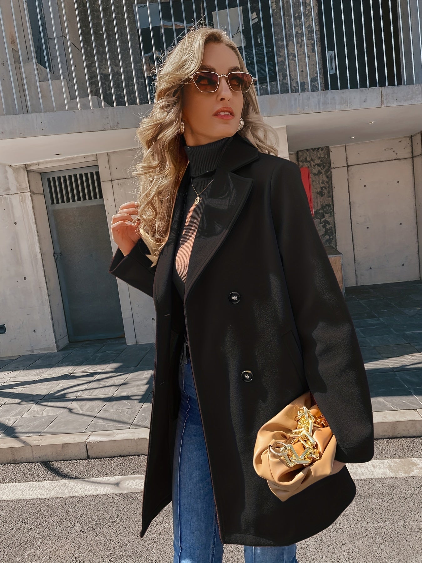 Double Breasted Coat Lapel Long Sleeve Overcoat Women's