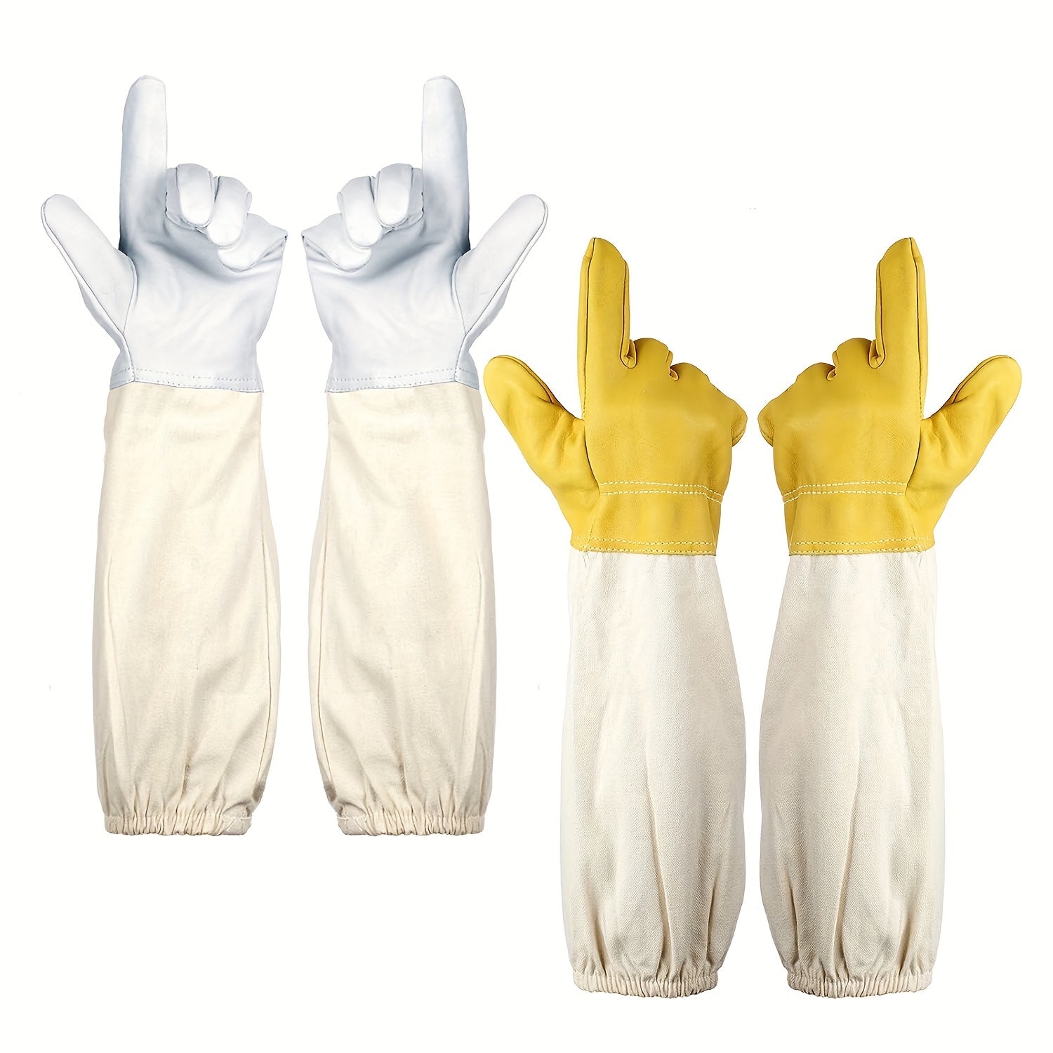 Beekeeping Gloves Thick Goatskin Leather Canvas Sleeves