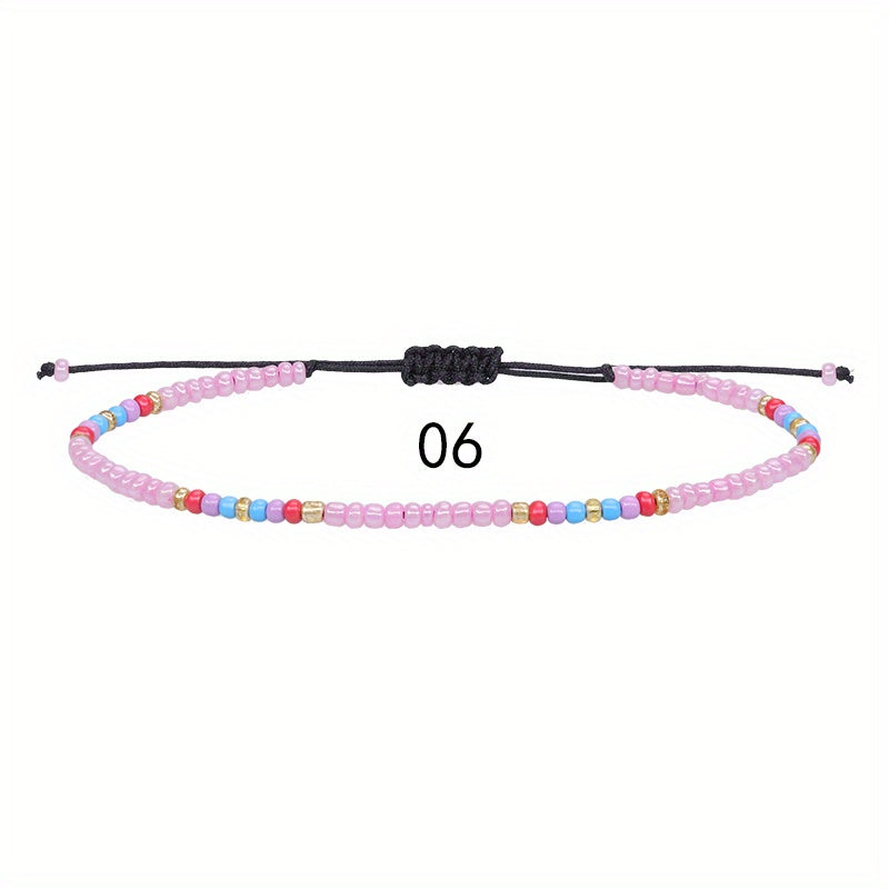 10pcs Colorful Rice Beads Anklet Set Boho Style Bracelet for Women