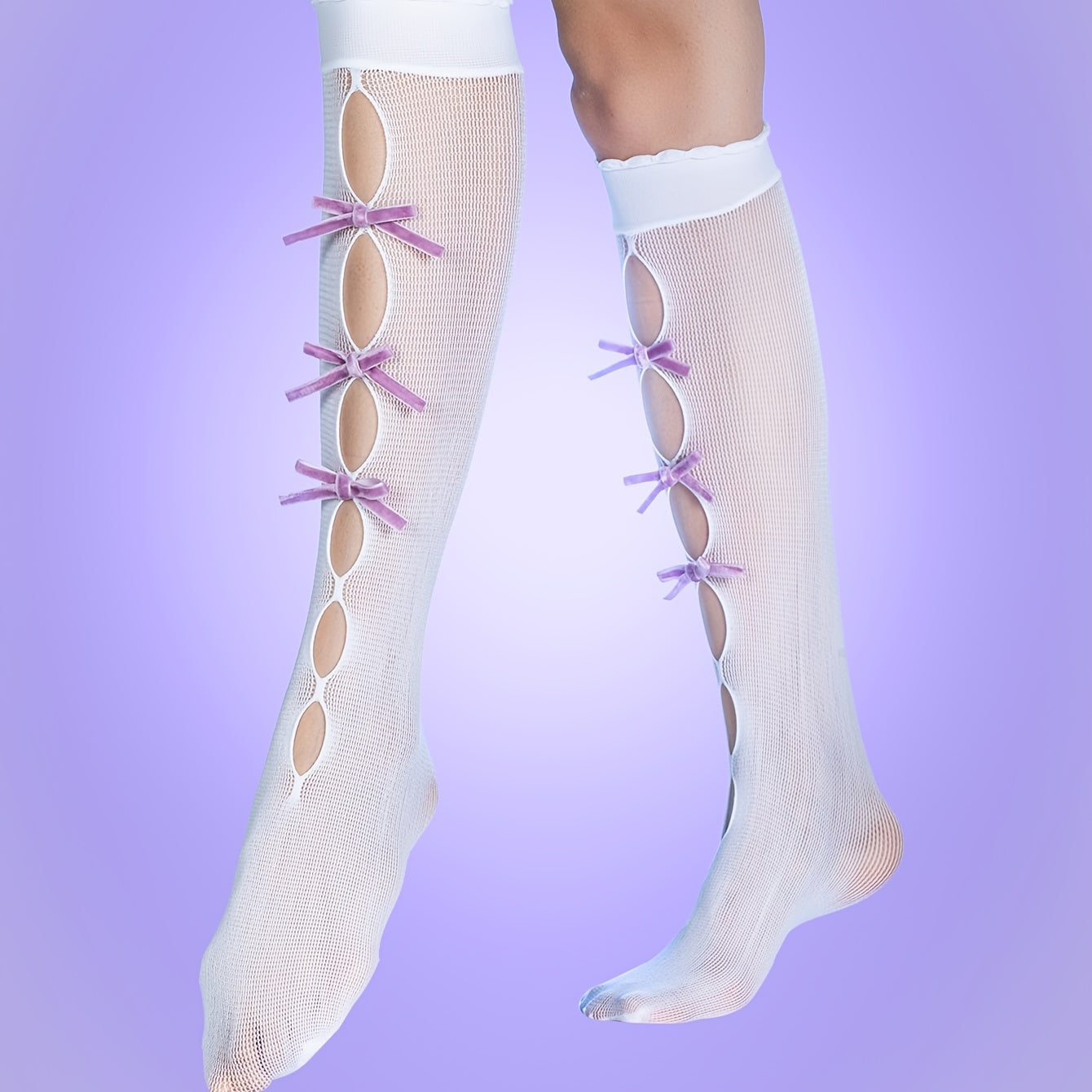 Hollow Bowknot Calf Socks for Women