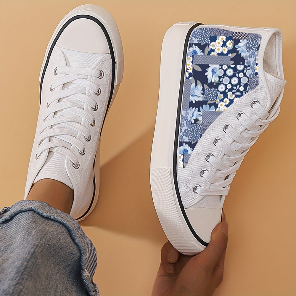 Girl's Floral High Top Skate Shoes Lace Up Sneakers
