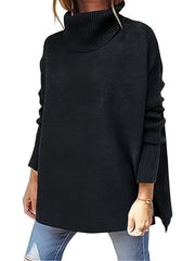 Solid Long Sleeve Turtle Neck High Stretch Jumper
